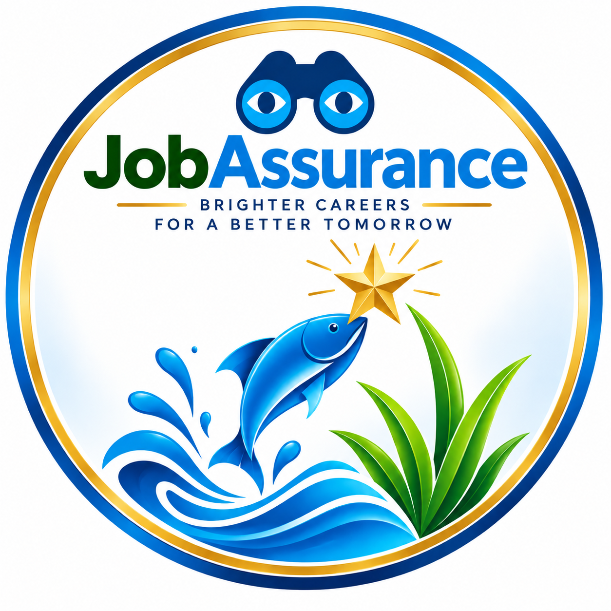 JobAssurance logo with star, fish and growing grass